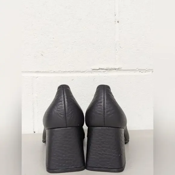 NEW Aquatalia Carlina Block heel black leather pumps size 9 Square Toe textured - Picture 3 of 8